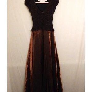 JS Collections Copper Metallic Ruched Maxi Formal Dress Size 8